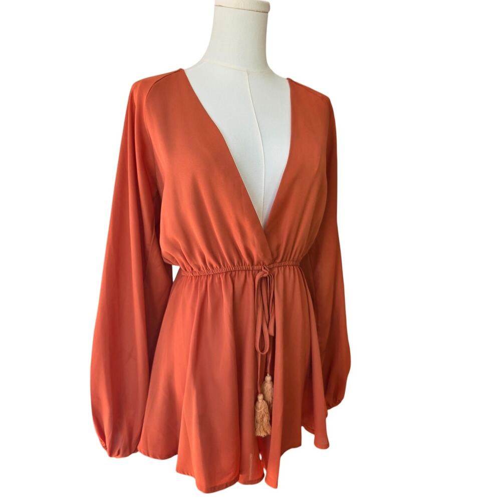 NIC & JO Rust V-Neck Long-Sleeve Flowy Romper